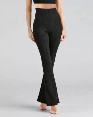 GLADLY  Women Relaxed Black Cotton Blend Trousers