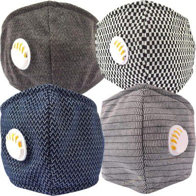 Glammore Cotton Unisex Anti-Pollution Reusable 2 Ply Cloth Mask with Breathing Valve - Assorted Print & Color, Free Size