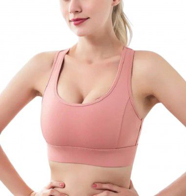 GLAMORAS Women Polyester Spandex High Impact Front Zip Sports Bra Longline Fitness Criss Cross Back Crop Tops Tank Gym Yoga Workout, Size: M-4XL