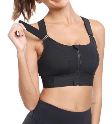 GLAMORAS Women Polyester Spandex High Impact Front Zip Sports Bra