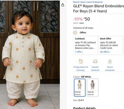GLE® Rayon Blend Embroidered Kurta For Boys (3-4 Years)