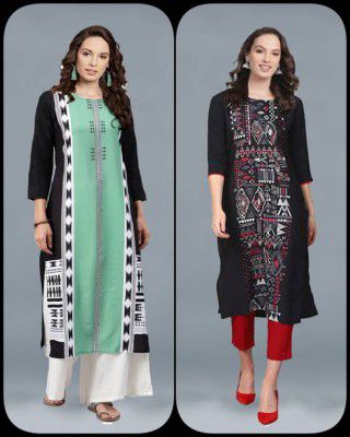Glemson  Pack of 4 Women Printed Crepe A-line Kurta  (Blue)