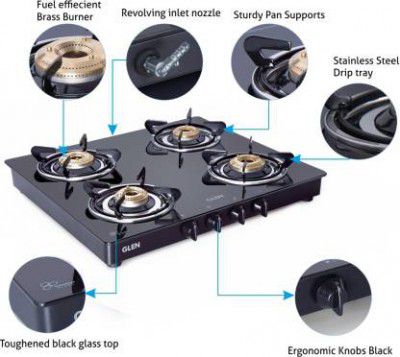 Glen 1041 Brass Burner Glass Manual Gas Stove 