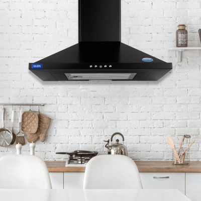 Glen 60 cm 1000 m³/hr Baffle Filter Kitchen Chimney | Pyramid Shaped |(Hood Aqua, Push Buttons Control,Black)