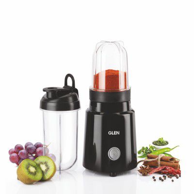 Glen Active Blender | Grinder & Juicer Smoothie Maker | 350W, 2 Unbreakable Jars with Sipper Cap, Stainless Steel Blades