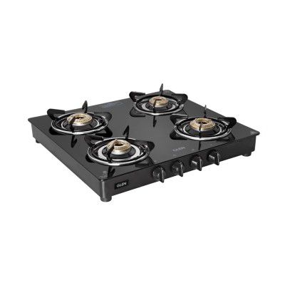 Glen Apex LPG Gas Stove 4 Burner | 6mm Thick Toughened Glass Top | 2 Year Warranty On Product (CT4B55BLBB)