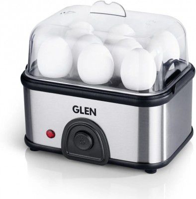 Glen Electric Egg Boiler Steamer Boils 8 Eggs Auto shut Off (Silver, Black, 8 Eggs)
