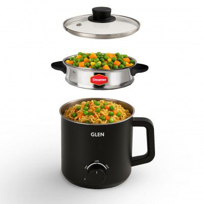 Glen Multicooker Electric Kettle Multipurpose 1.5L, 600W -Silver & Black (9016 EX)