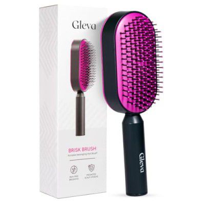 Gleva Self Cleaning Hair Brush, Detangling Brush & Scalp Massager (Black)