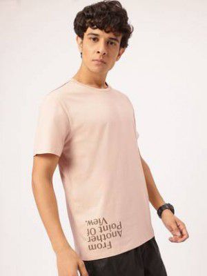 Glitchez Men Printed Round Neck Cotton Blend Pink T-Shirt