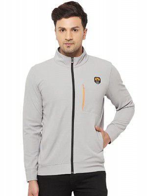 Glito Solid Light Grey Sports & Jacket For Men With Front & Side Pocket