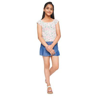 global desi Floral Polyester Off Shoulder Girls Tunic (S21GDR122TPRBPI-P)