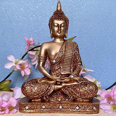 Global Grabbers Polyresin Polyresin Sitting Buddha Idol Statue Showpiece for Home Decor Decoration Gift Gifting Items (GOL2-BS2)