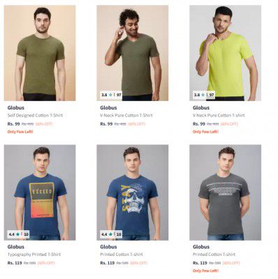 Upto 90% Off On Globus Men's Clothing | Starts at Rs 99