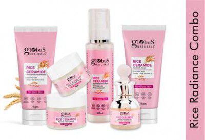 Globus Naturals Ceramide Glow Rice Radiance Combo For Korean Glass Skin Face Wash (6 Items in the set)