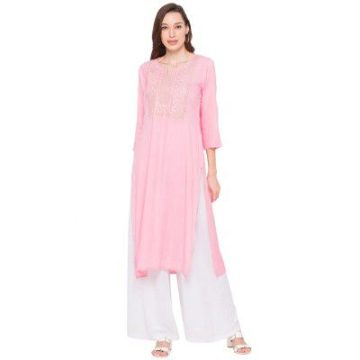 Globus Women Pink Embroidered Kurta