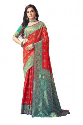 Glory Sarees Women’s Banarasi Silk Saree With Blouse Piece (Rich_Silk105_Parent)