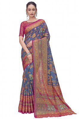 Glory Sarees Women's Brasso Saree with Blouse Piece (GS_Brasso_Saree105_Parent)
