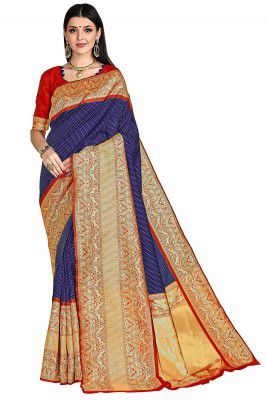 Glory Sarees Women’s Silk Blend Banarasi Saree With Blouse Piece (Bridal_Silk109_Parent)