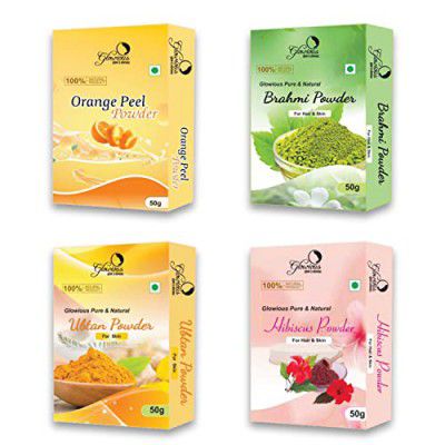 Glowious Radiance Combo: Ultimate Skin Nourishment with Orange Peel, Hibiscus, Ubtan & Brahmi Powder (200g). Unveil a Natural Glow with 4 Potent Ingredients