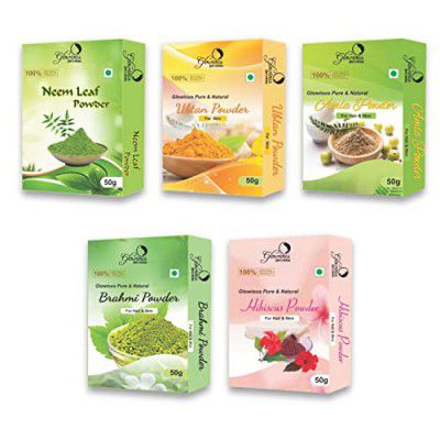 Glowious Skin Care Combo Pack of 5 - Neem, Hibiscus, Ubtan, Brahmi, Aloe Vera Powder (250g x 5) | Ayurvedic Beauty Essentials for Radiant Skin | Natural Glow