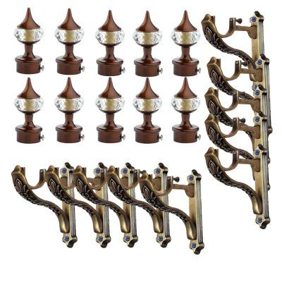 GLOXY Aluminium Curtain Bracket Parda Holder with Support 1 Inch Rod Pocket Finials Designer Door and Window Rod Support Fittings, Curtain Rod Holder (Coffee Brown 5 Pair)