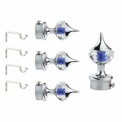 GLOXY ENTERPRISE Aluminium Single Diamond Brackets Parda Holder with Support 1 Inch Curtains Rod Pocket Finials Designer Door and Window Curtain Holders and Rod Support Fittings(Dark Blue 2 Pair)