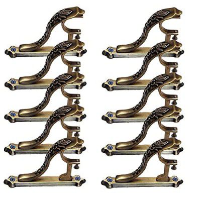 GLOXY ENTERPRISE Brass Curtain Brackets Supports Holder for Door Window in Antique Vintage Design-(5 Pair)