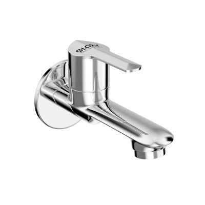 Gloxy Premium Brass Long Body Bib Cock Tap with Chrome Finished Lotus Lever with Wall Flange for Gardens