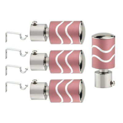 GLOXY Stainless Steel Brackets Parda Holder with Support 1 Inch Curtains Rod Pocket Finials Designer Door and Window Curtain Holders and Rod Support Fittings (Pink 2 Pair Set)