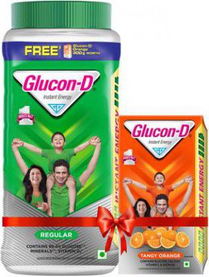 GLUCON-D Regular Glucose Powder , Jar with Free 300 g Tangy Orange Energy Drink  (1 kg, Regular Flavored)