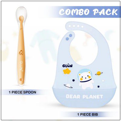GLUN® 1 Soft Feeding Spoon & 1 Piece Bibs Combo,