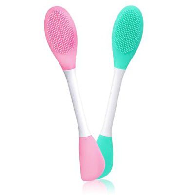 GLUN® 2 in 1 Face Mask Applicator Spetula & Lip Facial Cleansing Brush, Pack of 2 Made with Hygienic Soft Silicone Bristle For Gentle Exfoliation