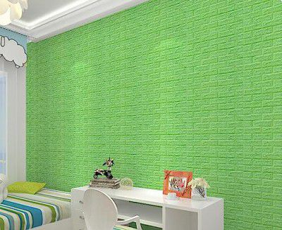 GLUN 3D Green Color Brick Wallpaper Self Adhesive for Wall PE Foam Wall Stickers DIY Wall Decor (70 x 77cm, Appx. 5.8Sq Feet) Pack of 1