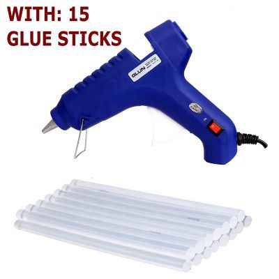 GLUN 40 WATT Blue Glue Gun with 15 TRANPARENT Sticks