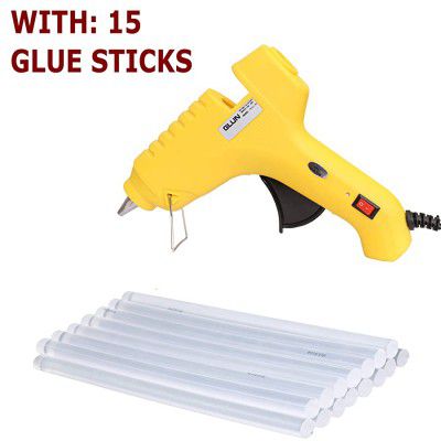 GLUN 60 WATT Yellow Glue Gun with 15 TRANPARENT Sticks
