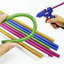 GLUN 7MM Thin Glitter Coloured HOT MELT Glue Sticks for DIY Craft and Decoration (18 Sticks) (Random) ...