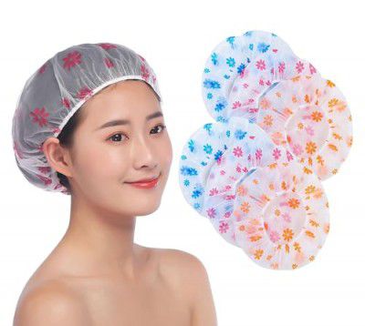 GLUN Adult Shower Caps, Printed Reusable Bath Hat Waterproof, 6 Piece Pack