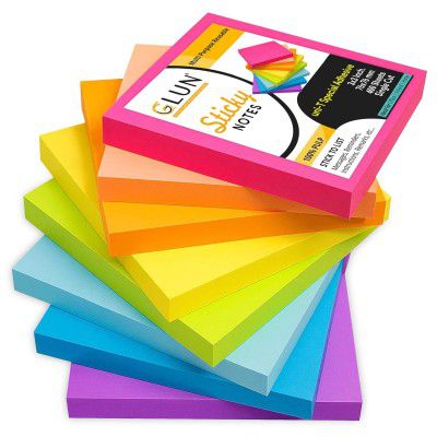 GLUN® Multicolour Sticky Notes 400 Sheets Strong Adhesive, Self-Stick, Multi-Color