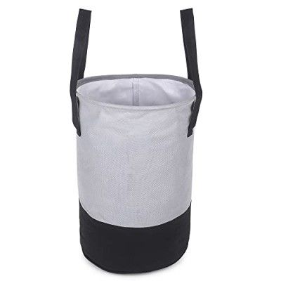 GLUN Round Shape Foldable Laundry Bag Capacity of 45 Ltr High-Quality Grey and Black Combination (Black)