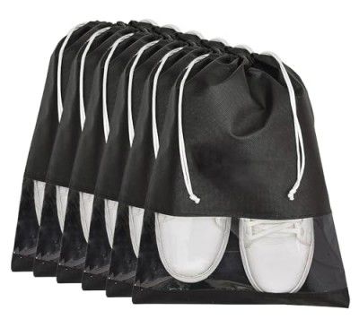 GLUN® Shoe Organizer Sleeves or Cover, Black in Colour, Non-Woven Fabric with String Closing and See Through Window Pack of 6