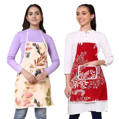 GLUN Unisex Kitchen Printed Waterproof Apron with Centre Pocket 2 Different Printed Apron