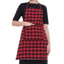 GLUN Waterproof Full Size Unisex Kitchen Checkered Apron with 2 Big Front Centre Pocket and Adjustable Neck Strap (RED-CHECKERED)...