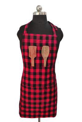 Glun Waterproof Unisex Kitchen Apron with Front Centre Pocket (RED, Checkered)
