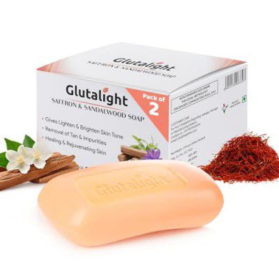 Glutalight Saffron & Sandalwood Soap |Tan Removal Soap| Bathing Soaps Combo Offers | Hydrates & Cleanses Gently | Fades Pigmentation & Dark Spots | Nourishing Body Soap for All Skin Types - Pack of 2