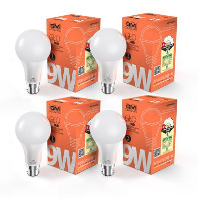 GM GEO 9 Watt LED BULB, 6500K White Cool Day Light Bulb (Pack of 4)