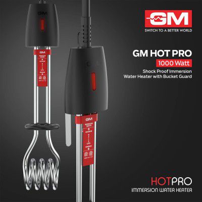 GM Immersion Rod Water Heater with Bucket Guard 1000W 6 AMP Plug Superior Copper