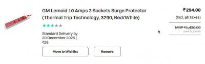 GM Lemoid 10 Amps 3 Sockets Surge Protector