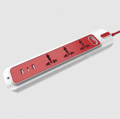 GM Lemoid 10 Amps 3 Sockets Surge Protector (Thermal Trip Technology, 3290, Red/White)
