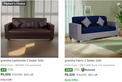 Flipkart: Gnanitha Sofas Start at Rs 6300